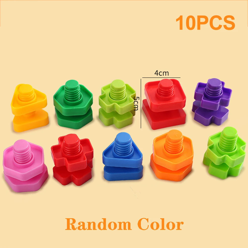 10/20Pcs Set Screw Building Blocks Creative Mosaic Puzzle Toys For Children Plastic Insert Blocks Nut Shape Boys Educational Toy