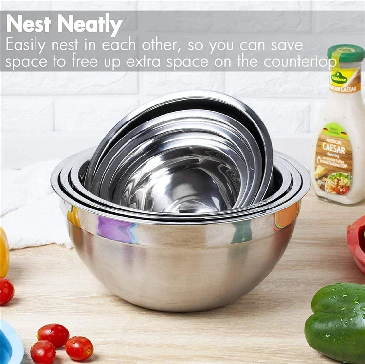 1/6PCS Silicone Bottom Thickened with Lid Cooking Basin Stainless Steel Egg Beating Basin Salad Mixing Basin Kitchen Baking