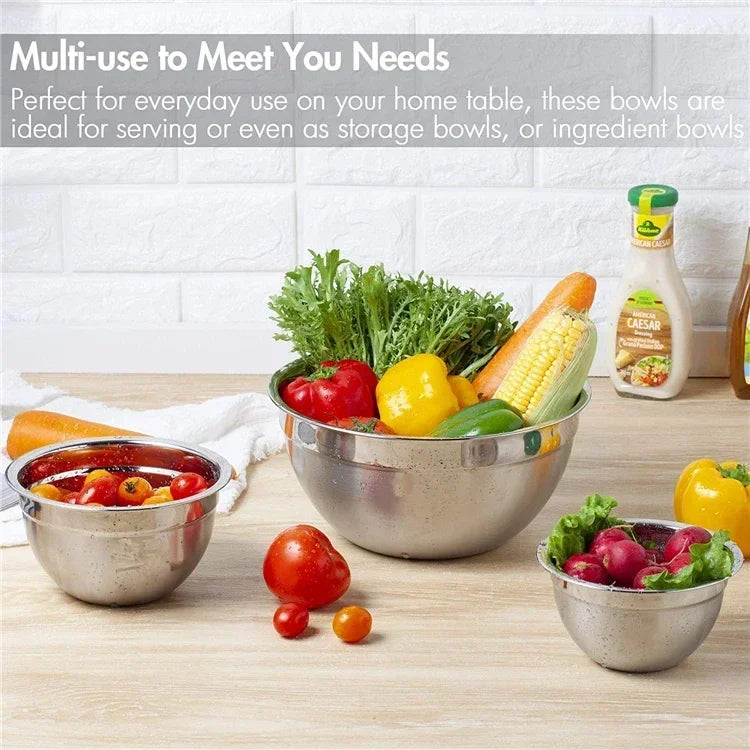 1/6PCS Silicone Bottom Thickened with Lid Cooking Basin Stainless Steel Egg Beating Basin Salad Mixing Basin Kitchen Baking