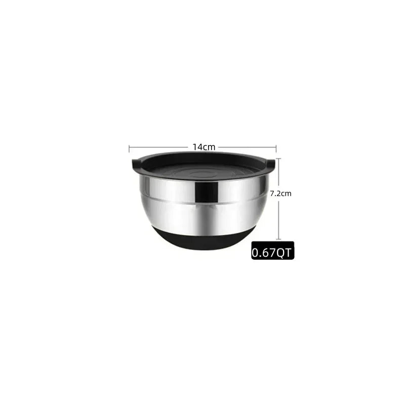 1/6PCS Silicone Bottom Thickened with Lid Cooking Basin Stainless Steel Egg Beating Basin Salad Mixing Basin Kitchen Baking
