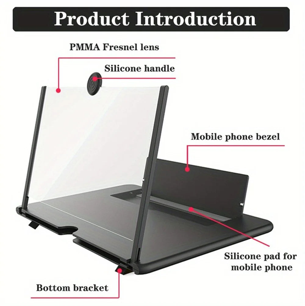 12 Inch Phone Large Screen Amplifier 3D Magnifying Glass Holder HD Portable Mobile Phone Screen Video Magnifier Screen Bracket