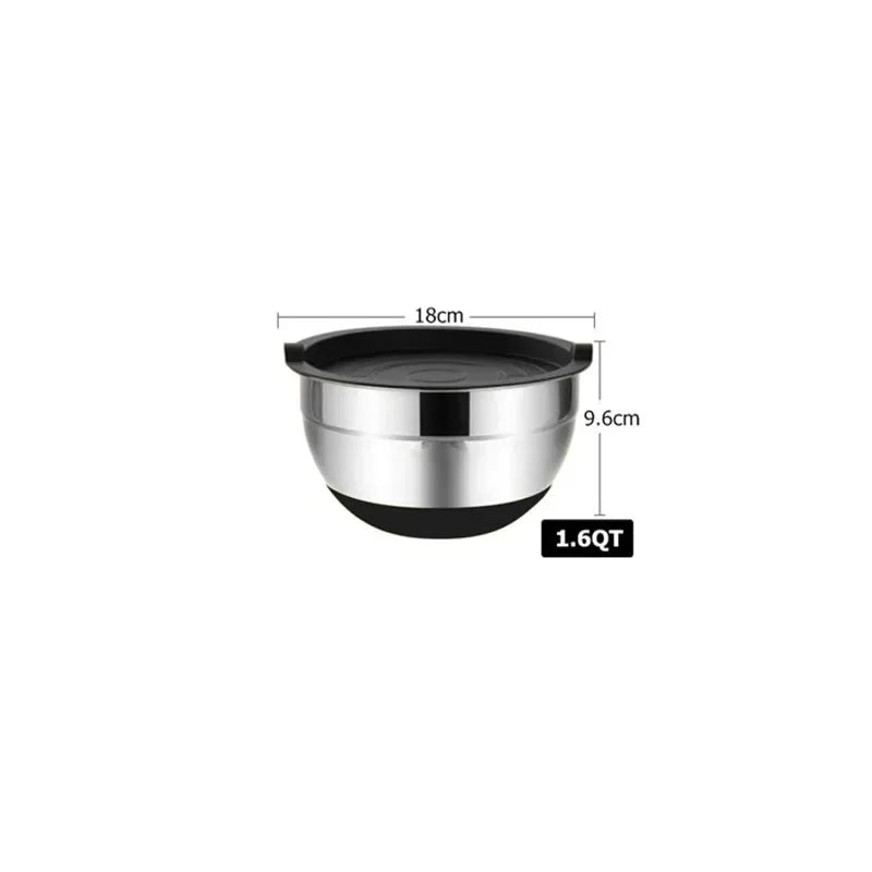 1/6PCS Silicone Bottom Thickened with Lid Cooking Basin Stainless Steel Egg Beating Basin Salad Mixing Basin Kitchen Baking